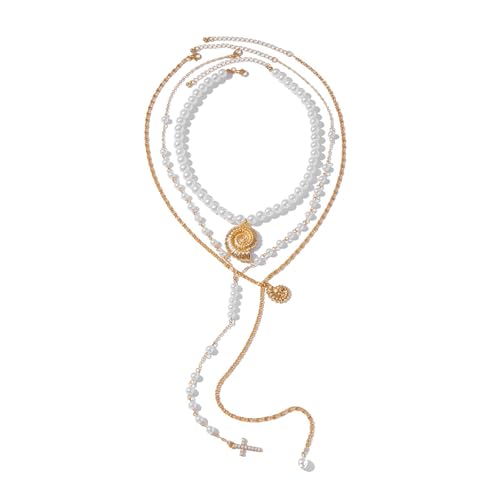 FIRSTXIU Stilvolle Verstellbare Länge Perlen Perlenkette Mit Einzigartigen Muscheln Und Kreuzen Anhänger Aus Stabilem Alloy Beach Theme Anhänger FIRSTXIU Stilvolle Verstellbare Länge Perlen Perlenkette Mit Einzigartigen Muscheln Und Kreuzen Anhänger Aus Stabilem Alloy Beach Theme Anhänger von FIRSTXIU