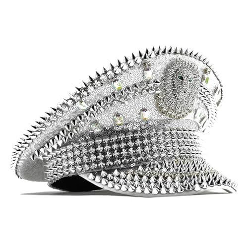 FIRSTXIU Strasssteine Löwen Silver Pailletten Navies Verstellbare Mode Unisex Für Modebegeisterte Streetwear Sailor von FIRSTXIU