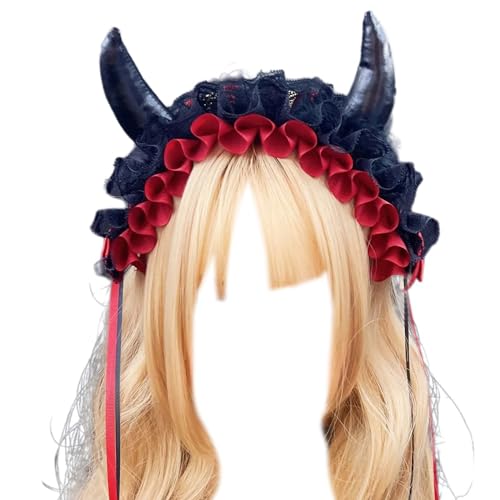 FIRSTXIU Teen Devil Horn Form Stirnbänder Schüler Rollenspiele Spiel Animes Charakter Versammlungen Haarband Falten Spitzen Haar Hoop Stirnband Hautpflege Multiple Make Up von FIRSTXIU