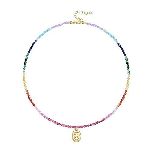 FIRSTXIU Verstellbarer Regenbogen Brudel Brepuld Letter Halskette Mit Farbenfrohen Edelsteinen Perlen 14K Gold Plattiert Strandschmuck Accessoire Frauen Farbenfrohe Strandschmuck von FIRSTXIU