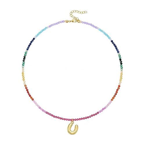 FIRSTXIU Verstellbarer Regenbogen Brudel Brepuld Letter Halskette Mit Farbenfrohen Edelsteinen Perlen 14K Gold Plattiert Strandschmuck Accessoire Frauen Farbenfrohe Strandschmuck FIRSTXIU Verstellbarer Regenbogen Brudel Brepuld Letter Halskette Mit Farbenfrohen Edelsteinen Perlen 14K Gold Plattiert Strandschmuck Accessoire Frauen Farbenfrohe Strandschmuck von FIRSTXIU