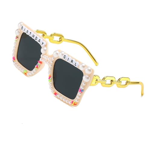 FIRSTXIU Vintage Requisiten Übergroßer Rahmen Sonnenbrille Leichte Perlen Polarisierte Linse Für Geburtstagsmädchen Modebereich Trendige Hochzeitssungbrille Mit Perlen von FIRSTXIU