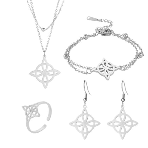 Witch Knots Anhänger Halskette Armband Ohrringe Ringe Edelstahlzubehör Elegante Triquetra Irische Schmuck Set Irish Halskette von FIRSTXIU