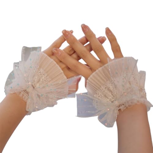 Feen Handgelenk Manschetten Abtrennbar Elegantes Armband Flared Tulle Ruffen Falsches Bogenknotenpullover Armband Armbandkostüm von FIRSTXIU