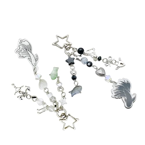 Fish Bowknot Heart Star Charming Schlüsselring Stilvoller Perlen Keychain Anhänger Orament Personalisierte Schlüsselkette Für Frauen Mädchen Acrylstar Anhänger von FIRSTXIU