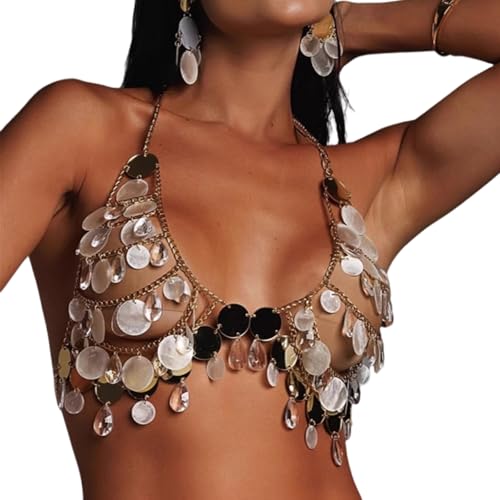 Frauen Funkelnde Pailletten BH Brustkette Mit Kristall Quasten H. Frauen Funkelnde Pailletten BH Brustkette Mit Kristall Quasten H. von FIRSTXIU