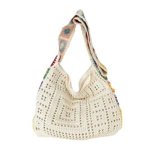 Frauen Gestrickt Crossbody Bag Beach Bag Hohlausflug Out Schulter Häkelurlaub Bunte Blumen Handtasche Geldbeutel Frauen Strand Gestrichen Crossbody Blumen Schulter Hohl Aus Der Handtasche von FIRSTXIU