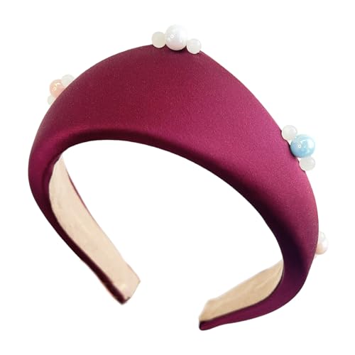 Frauen Weiche Stoff Stirnbänder Mit Perlen Dekors Hoher Schädel Breiter Haarhoop Für Elegant von FIRSTXIU