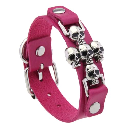 Gothic Skull Head Armband Für Frauen Männer PU Lederarmband Punk Rock Accessoire Stapelbar Schmuck Für Stilvolle Looks Premium Faux Leder Punk Armband von FIRSTXIU