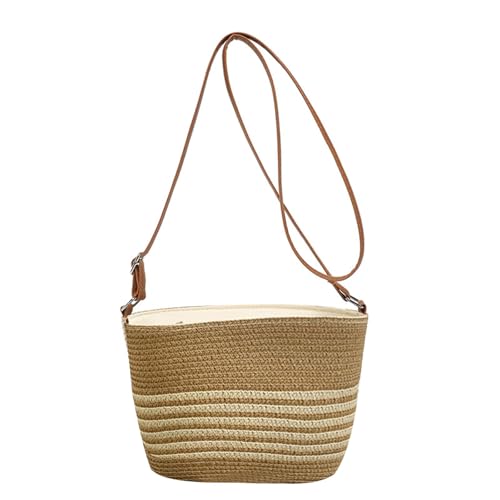 Handgewebte Umhängetasche Für Frauen Gestreiftes Handtasche Strandtasche Mädchen Crossbody Shopping Stroh Boten Frauen Stroh Strand Gestreiftes Crossbody Handgewebtes Schulter Shopping von FIRSTXIU
