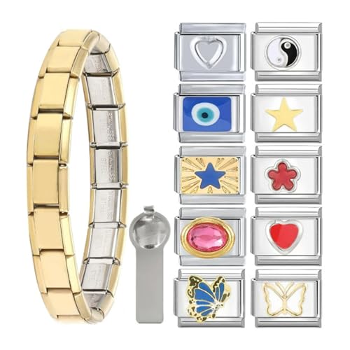 Italienisch Charme Armband Gold Silber 9mm Edelstahl Charme Für Frauen Männer Jungen Mädchen Modular Designs Gold Silber von FIRSTXIU