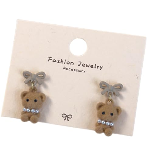 Kaffeeplüschbärenohrringe Für Frauen Mit Perlen Bowknot Niedlichkeit Und Elegante Designs Für Winter Mode Mode Ohrringe von FIRSTXIU