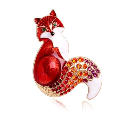 Kreative Füchse Brosche Schmuck Mit Strassschwanz Für Stilvolle Frauen Und Mädchen Tierabzeichen Kleidung Accessoire Emaille Brosche von FIRSTXIU