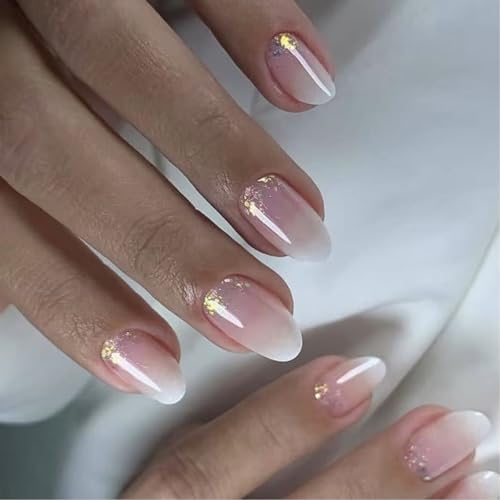 Kurze Mandel False Nails Glitzer Drücken Auf Nägel 24 Stücke Glänzende Ovale Künstliche Maniküre Für Frauen Und Mädchen Künstlicher Nagel von FIRSTXIU