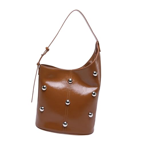 Modische PU Leder Umhängetasche Für Frauen Nieten Perlen Sternte Eimer Form Unterarmhandtasche Mit Geräumiger Fach Faux Leder Eimer Tasche von FIRSTXIU