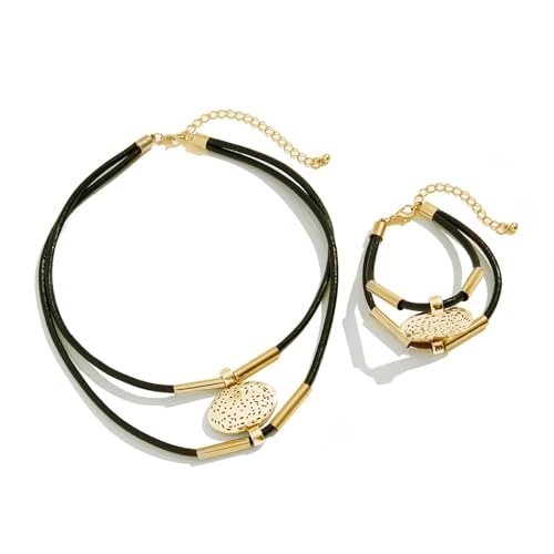 Multi Layer Schmuck Set Frauen Halskettenarmband Mit Geometrischem Anhänger Für Festivals Und Freizeitausflüge Vintage Halskette Armband von FIRSTXIU