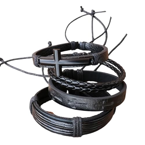 Packung Aus 4 Handgefertigten Lederarmband Lederband Mehrschichtgerichtsschmelz Schmuck Textur Für Frau Und Mann Geflochtenes Religiöses Armband Packung Aus 4 Handgefertigten Lederarmband Lederband Mehrschichtgerichtsschmelz Schmuck Textur Für Frau Und Mann Geflochtenes Religiöses Armband von FIRSTXIU