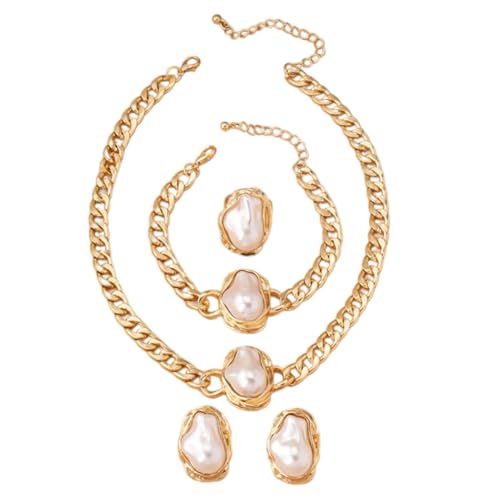 Perlen Schmuckzubehör Set Für Frauen Stilvolles Hochzeitszubehör Verstellbare Länge Halskette Ohrringe Ringe Armband Handgefertigtes Accessoires von FIRSTXIU