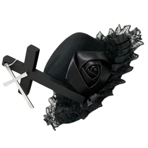 Punk Gekreuzte Kleine Huthaarclip Haar Accessoire Für Frauen Mit Rosenblumen Spitzen Designs Für Halloween Party Sammel Themen Event Kopfbedeckung von FIRSTXIU