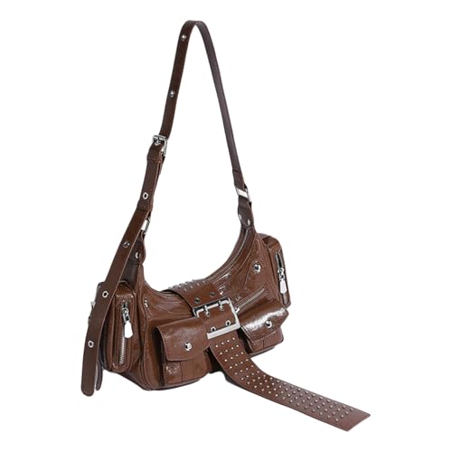 Punk Nieten Umhängetasche Mit Metallschnalle PU Leder Multi Taschen Unterarm Handtasche Satchel Geldbörse Für Frauen Verstellbare Gurt Geldbeutel von FIRSTXIU