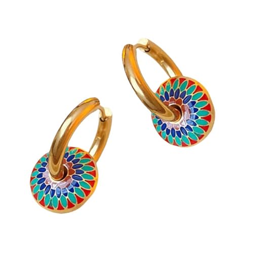 Retro Bemalte Blumengestaltung Halskette Anhänger Halskette Vintage Ohrringe Eleganter Nackenohrschmuck Für Frauen Mädchen Ethnischer Stil Schmuckstil von FIRSTXIU