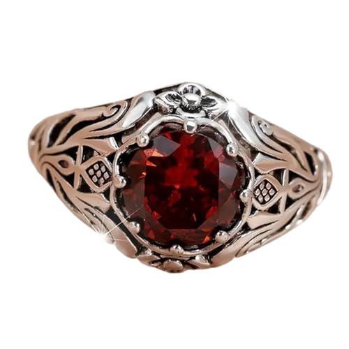 Retro Stile Red Zirkon Cocktailringe Punk Mode Schmuck Für Frauen Und Männer Robuste Legierungs Konstruktion Komfort Anpassung Größe 7 Unisex Vintage Mit Pflanzenmotiv von FIRSTXIU