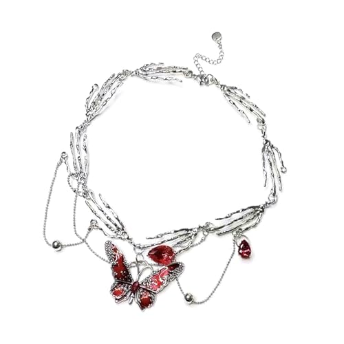 Rot Emaillierte Schmetterling Quasten Multi Layer Halskette Elegante Verstellbare Länge Neckkettenlegierung Schmuck Geschenk Für Frauen Red Emaille Butterfly Quasten Halskette von FIRSTXIU
