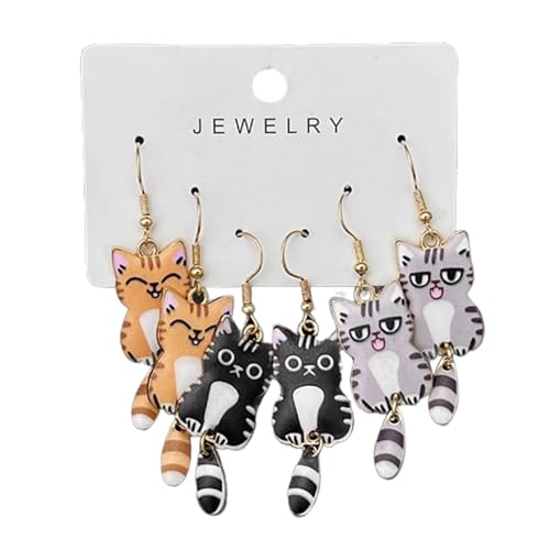 Set Von 3 Cartoon Katzenohrohrstollen Tierförmige Ohrringe Stilvolle Dangle Drop Für Frauen Und Mädchen Party Schmuck Neuheit von FIRSTXIU