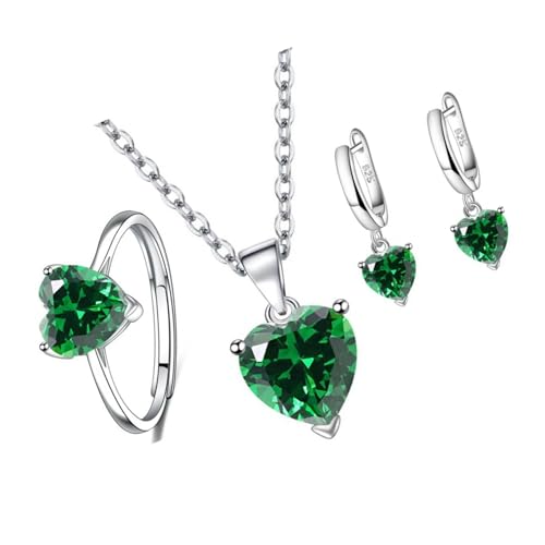 Sparkling Heart Design Kubikzirkonia Halskette Ohrringe Ringe Set Stylish Schmuck Set Für Frauen Mode Schmuck Geschenk Frauen Herz Mit Kubikzirkonia von FIRSTXIU