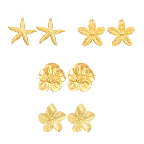 Sprudeln Gold Große Blumenohrringe Vielseitige Goldblumenohrringe Set Ohr Accessoire Für Partys Und Gelegenheitsveranstaltungsmodeschmuck von FIRSTXIU