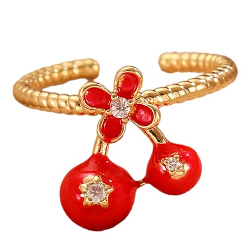 Stilvolle Kirschen Ringe Statement Ringe Eröffnen Kupfertextur Mode Schmuck Geeignet Für Party Und Alltags Kleidung Modeschmuck Geeignet von FIRSTXIU
