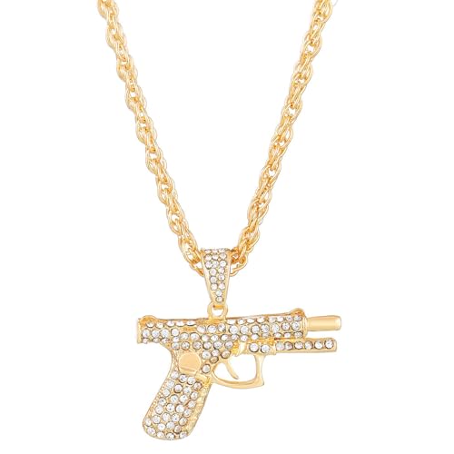 Stilvolle Untermaachine Kanonen Pendellanhänger Blendend Weiß Vergoldete Kette Streetwear Diamonds Accessoire Für Frauen Und Männer Streetwear Accessoire von FIRSTXIU