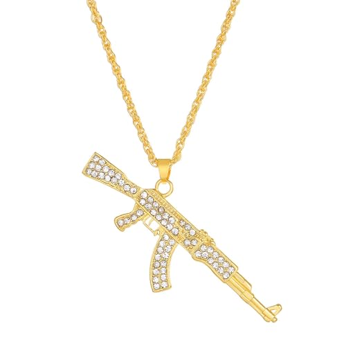 Stilvolle Untermaachine Kanonen Pendellanhänger Blendend Weiß Vergoldete Kette Streetwear Diamonds Accessoire Für Frauen Und Männer Streetwear Accessoire von FIRSTXIU