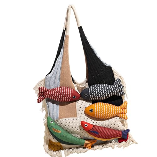 Trendy Patchwork Fischmuster Übergroße Strickbeutel Mehrzweckkolleg von FIRSTXIU