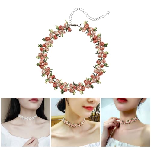 Verstellbare Gestickte Blumenkragen Halskette Set Für Frauen Spitze Nackenschmuck Zierzweigende Blumenhals Für Elegantes Nackenband von FIRSTXIU
