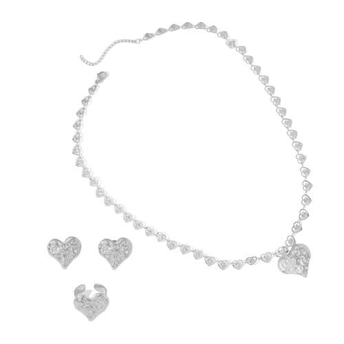 Vintage Strukturierte Sandstein Liebe Herzohrringe Ringe Halskette Set Für Frauen Mit Einzigartigen Designs Und Goldbeschaffungsfeier Accessoire Set von FIRSTXIU