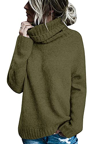 FISACE Damen Oversized Rollkragenpullover Zopfmuster Langarm Pullover Tops, A-armee Grün, XX-Large von FISACE