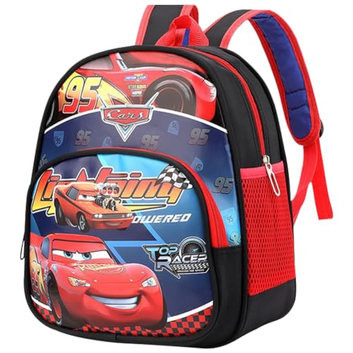 Cars Lightning Kinderrucksack, Cartoon Cars Backpack, Lightning McQueen Rucksack 3D Effekt Auto Rucksack With Side Mesh Pocketverstellbare Wasserdichte Rucksack for Kinder Jungen Mädchen Kleinkind von FISAPBXC