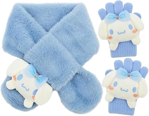 Cinna-moroll Schal Handschuh Set für Kinder, Cinna-moroll Süßes Winter Handschuhe Schal Set Herbst und Winter Thermo Schal Handschuhe Kinder Outdoor warme Schal Handschuhe für 2-6 Jahre alt Kinder von FISAPBXC