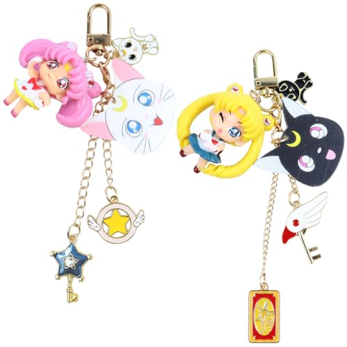 FISAPBXC Cartoon Schlüsselanhänger, 2 Stück Sailor Moon Schlüsselanhänger, Schlüsselbund Keyring Keychain, 3D Gummi Schlüsselanhänger, Schlüsselbund für Damen und Herren, Geburtstagsgeschenke von FISAPBXC