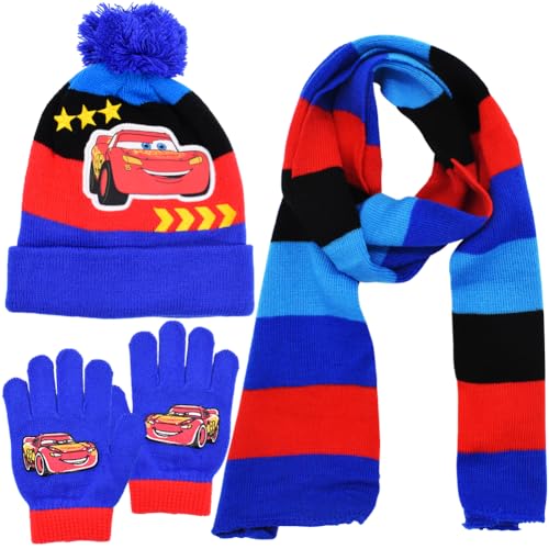 FISAPBXC McQueen Mütze Schal Handschuhe, McQueen Wintermütze Set, Winter Herbst Frühling Schal Rosa Strickmütze Handschuhe Kombiset, Winter Geschenk für Kinder, 3 Stücke von FISAPBXC