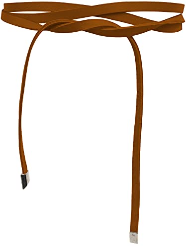 FISH IN THE SEA - Super Slim 1cm schmaler Obi Gürtel zum Binden- Cognac Braun - Wickelgürtel - Taillengürtel - Bindegürtel - Echtleder - Damen von FISH IN THE SEA