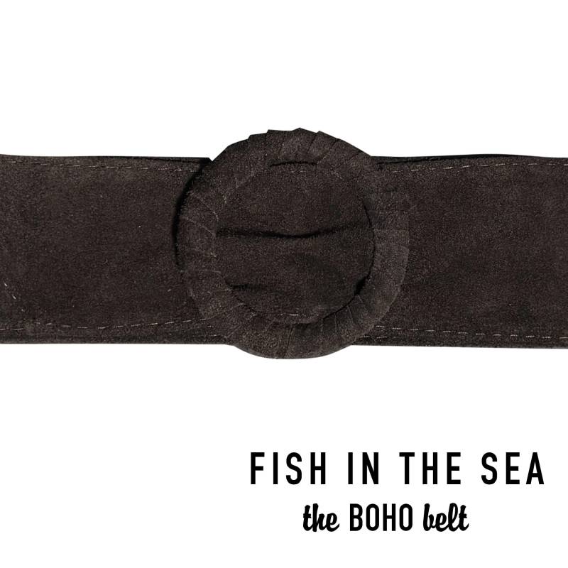 Fishinthesea - Super Boho Belt Dark Brown Vintage Inspired Suede Belt With Large Round Buckle Handmade Waist von FISHINTHESEAShop