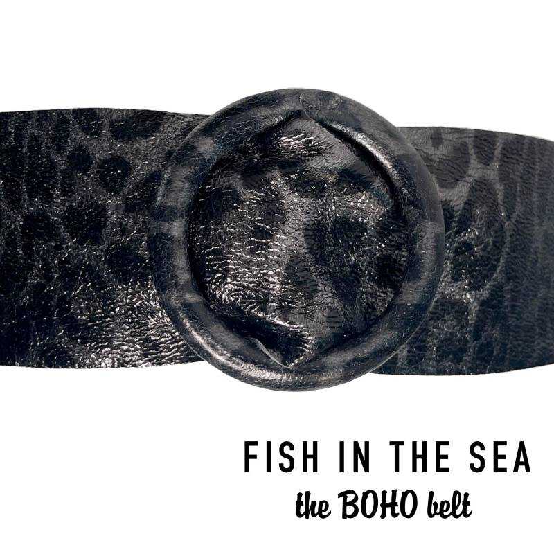 Fishinthesea - Super Boho Belt Leo Leopard Metallic Grau Schwarz Premium Metallic Beschichtet Gürtel Taillen Hüftgürtel von FISHINTHESEAShop