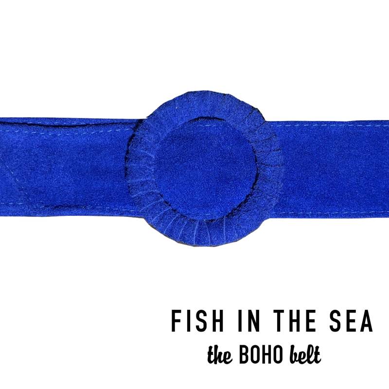 Fishinthesea - Super Boho Belt Royal Blau Waist Belt 7 cm Wide Real Velour Leather With Big Round Buckle von FISHINTHESEAShop