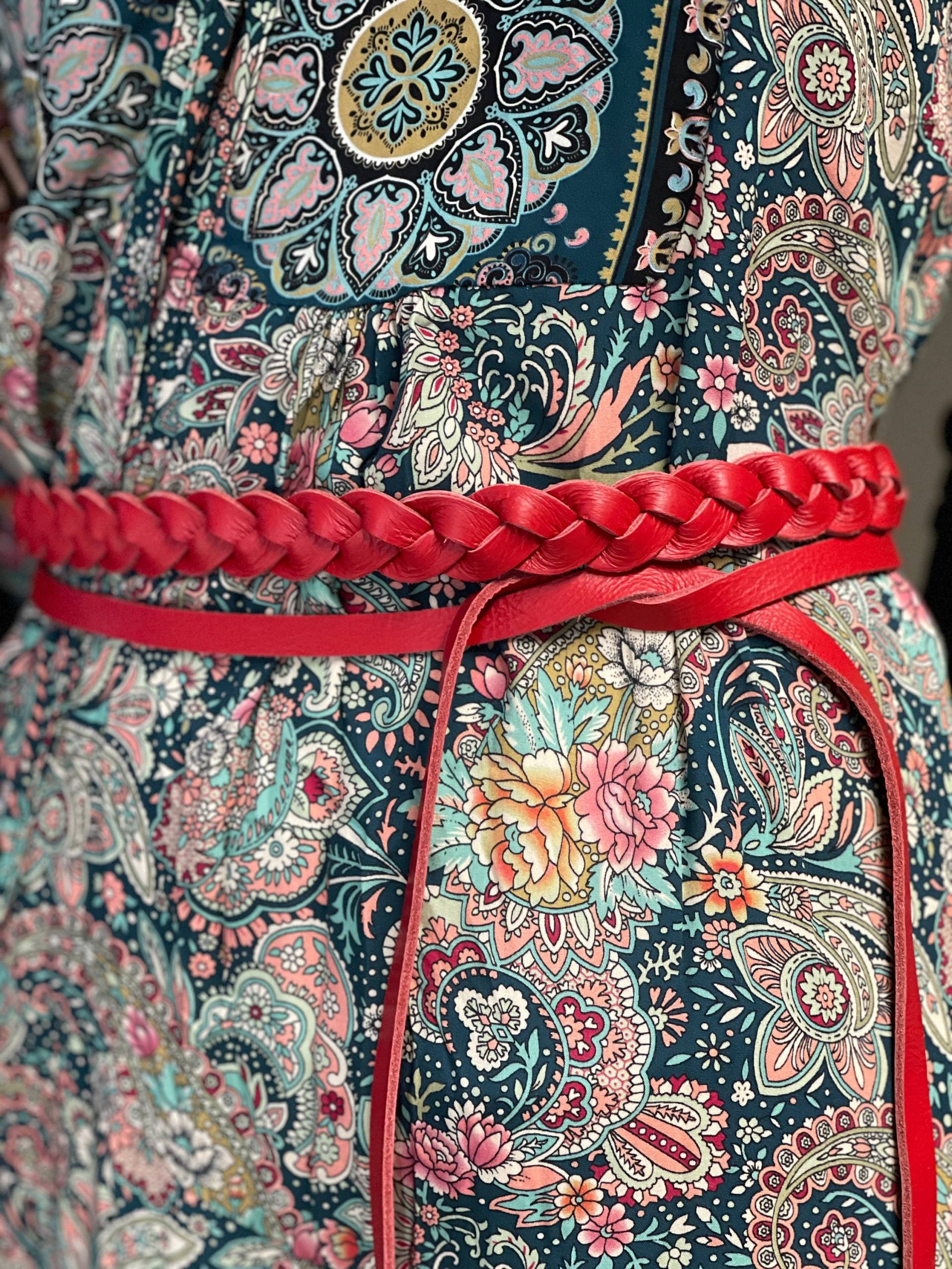 Fishinthesea - Super Slim Belt Geflochten Rot 1cm Schmaler Obi Gürtel Wickelgürtel Taillen Bindegürtel Echtleder von FISHINTHESEAShop