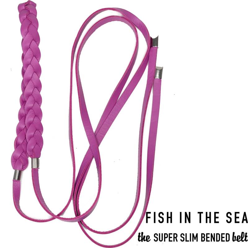 Fishinthesea - Super Slim Geflochten Fuchsia 1cm Wide Schmaler Obi Gürtel Wickelgürtel Taillen Bindegürtel Echtleder von FISHINTHESEAShop