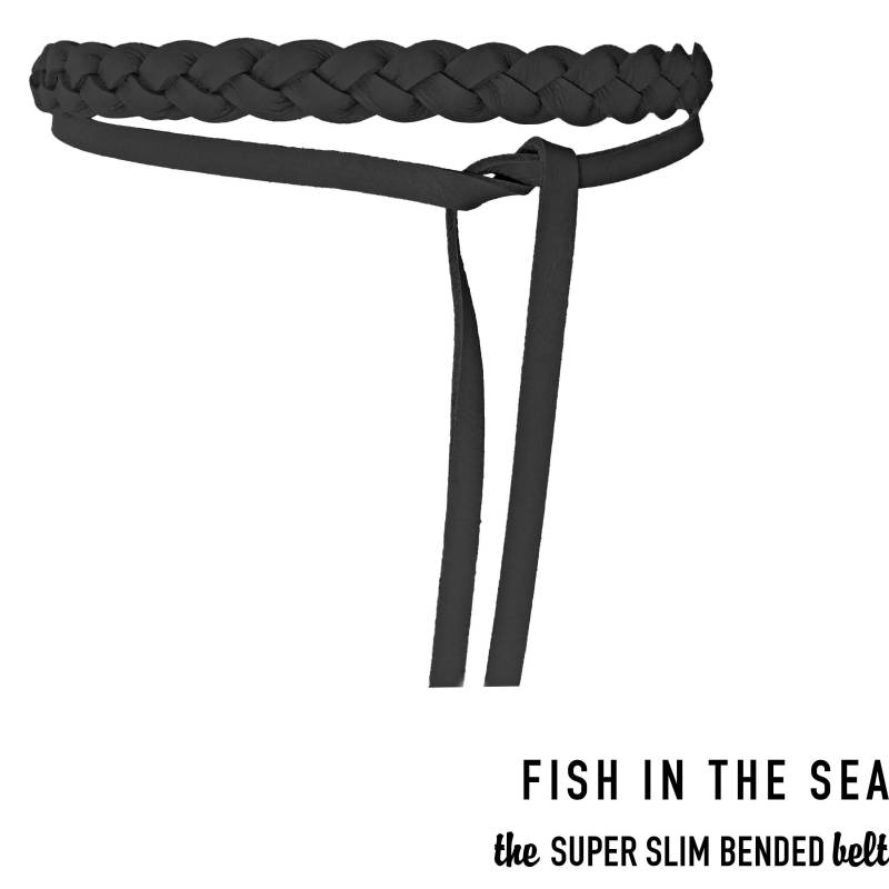 Fishinthesea - Super Slim Geflochten Black 1cm Wide Waist Belt Wickelgürtel Taillen Bindegürtel Echtleder von FISHINTHESEAShop