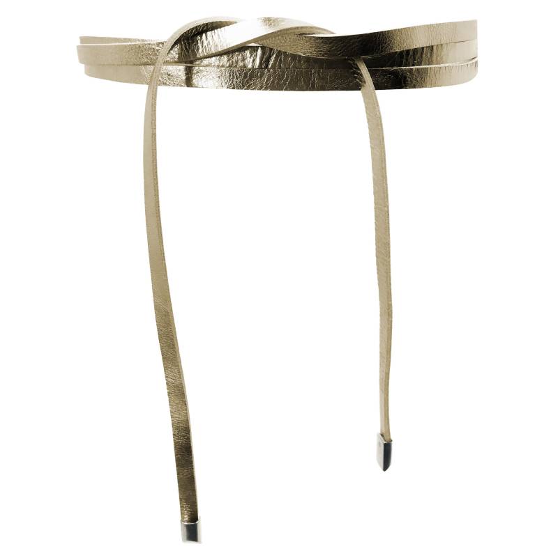 Fishinthesea - Super Slim Belt Gold Metallic 1cm Wide Obi Belt Taillengürtel- Waist in Real Leather Length Ca. 245cm von FISHINTHESEAShop