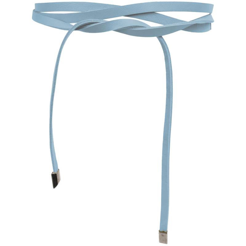 Fishinthesea - Super Slim Light Blue 1cm Wide Obi Belt Taillengürtel- Waist in Real Leather Length Ca. 245cm von FISHINTHESEAShop